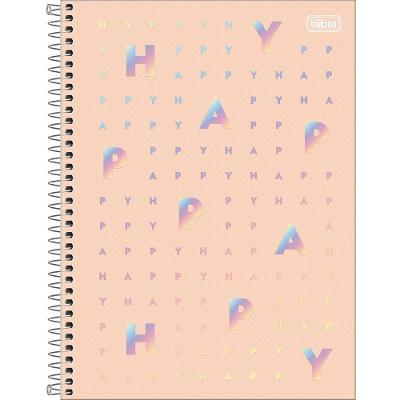 Caderno Happy Capa Dura Universitário 1 Matéria E 80 Folhas Tilibra Salmão