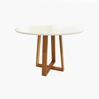 Mesa De Jantar Kappesberg Em Madeira Maciça Com Tampo De Vidro Off White 120cm