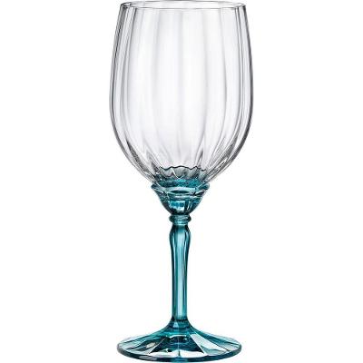 Jg 6pç Taça Vinho Bormioli Rocco Florian Pé Azul Vidro 530ml 22x9x9cm