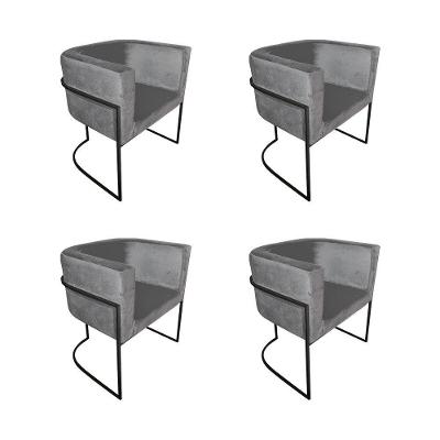 Kit 4 Poltronas Decorativa Sala De Estar Base De Ferro Preta Veludo Cinza