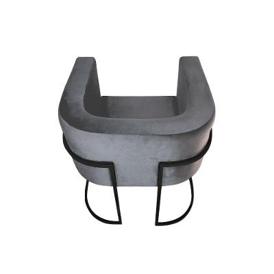 Cadeira De Jantar Premium Base De Ferro Preta Veludo Cinza
