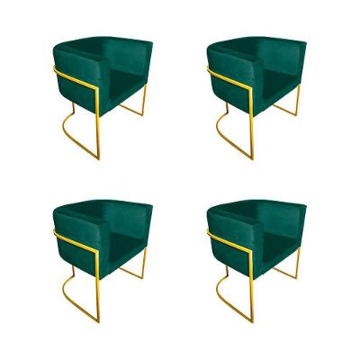 Kit 4 Poltronas Decorativa Sala De Estar Base De Ferro Dourada Veludo Verde