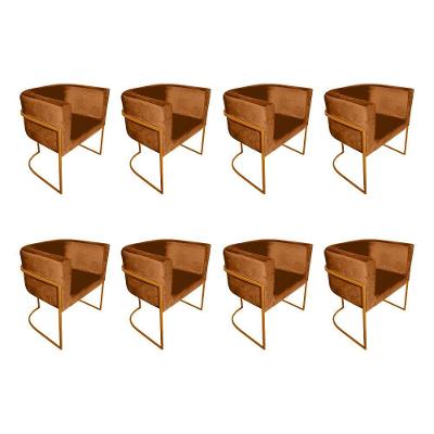 Kit 8 Poltronas Decorativa Sala De Estar Base De Ferro Cobre Veludo Terracota Laranja