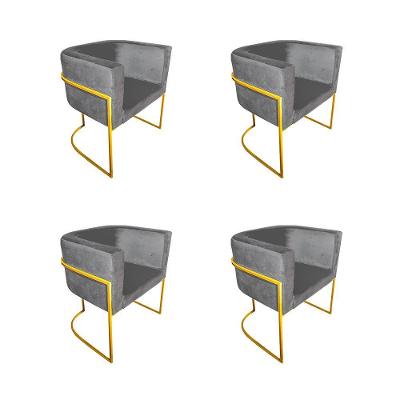 Kit 4 Poltronas Decorativa Sala De Estar Base De Ferro Dourada Veludo Cinza