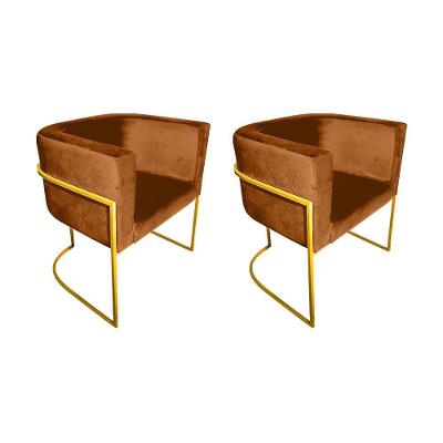 Kit 2 Poltronas Decorativa Sala De Estar Base De Ferro Dourada Veludo Terracota Laranja