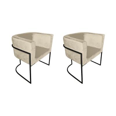 Kit 2 Poltronas Decorativa Sala De Estar Base De Ferro Preta Veludo Bege
