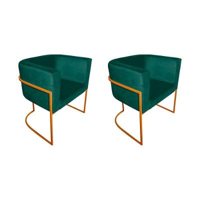Kit 2 Cadeiras De Jantar Premium Base De Ferro Cobre Veludo Verde