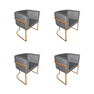 Kit 4 Cadeiras De Jantar Premium Base De Ferro Cobre Veludo Cinza