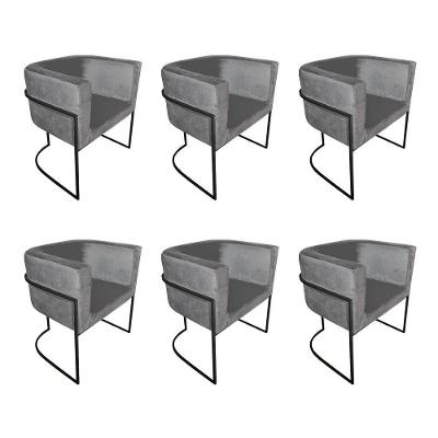 Kit 6 Cadeiras De Jantar Premium Base De Ferro Preta Veludo Cinza
