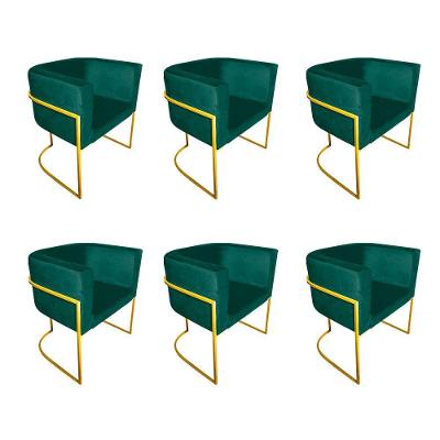 Kit 6 Poltronas Decorativa Sala De Estar Base De Ferro Dourada Veludo Verde