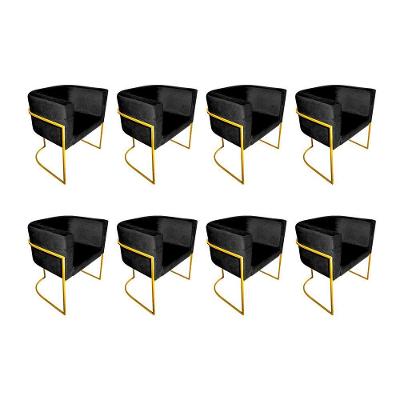 Kit 8 Poltronas Decorativa Sala De Estar Base De Ferro Dourada Veludo Preto