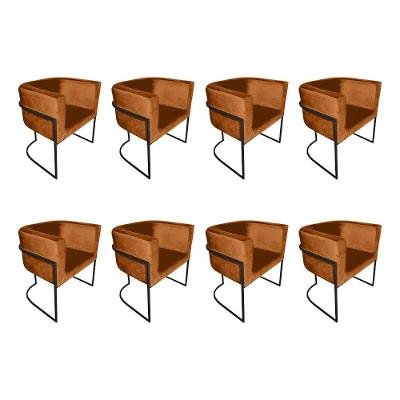 Kit 8 Poltronas Decorativa Sala De Estar Base De Ferro Preta Veludo Terracota Laranja