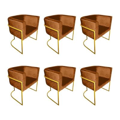 Kit 6 Poltronas Decorativa Sala De Estar Base De Ferro Dourada Veludo Terracota Laranja