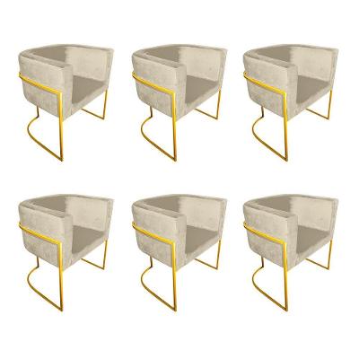 Kit 6 Poltronas Decorativa Sala De Estar Base De Ferro Dourada Veludo Bege