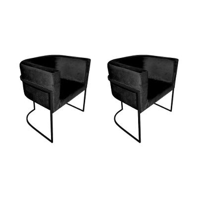 Kit 2 Poltronas Decorativa Sala De Estar Base De Ferro Preta Veludo Preto