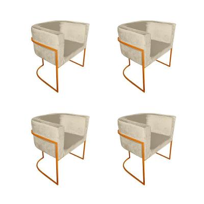 Kit 4 Poltronas Decorativa Sala De Estar Base De Ferro Cobre Veludo Bege