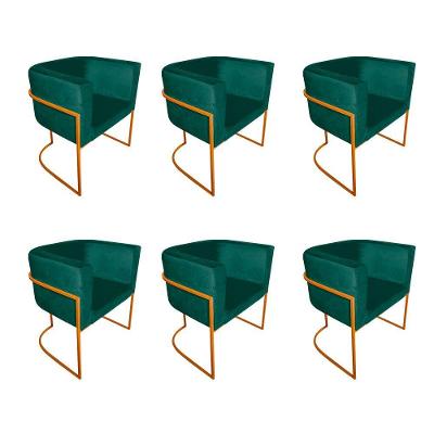 Kit 6 Poltronas Decorativa Sala De Estar Base De Ferro Cobre Veludo Verde