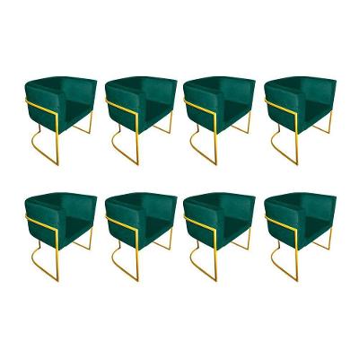 Kit 8 Poltronas Decorativa Sala De Estar Base De Ferro Dourada Veludo Verde