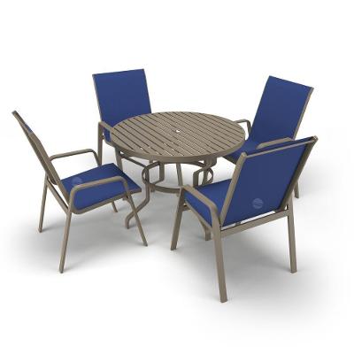 Mesa 4 Cadeiras Ripado Piscina Alumínio Fendi E Tela Azul