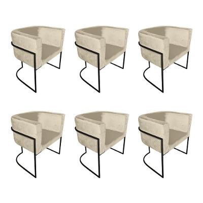 Kit 6 Cadeiras De Jantar Premium Base De Ferro Preta Veludo Bege