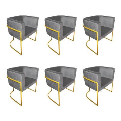 Kit 6 Poltronas Decorativa Sala De Estar Base De Ferro Dourada Veludo Cinza