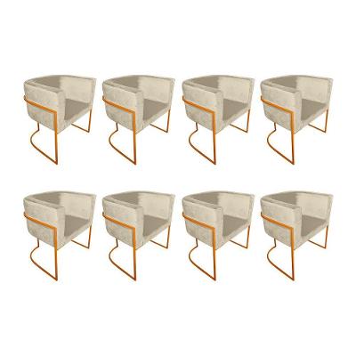 Kit 8 Poltronas Decorativa Sala De Estar Base De Ferro Cobre Veludo Bege