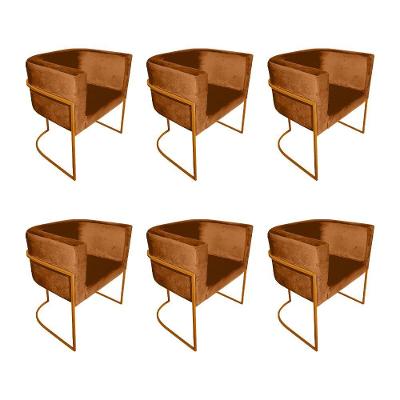 Kit 6 Poltronas Decorativa Sala De Estar Base De Ferro Cobre Veludo Terracota Laranja