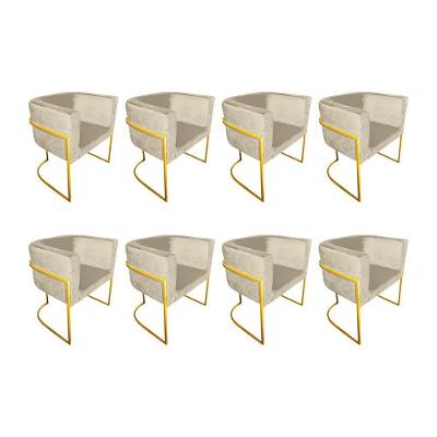 Kit 8 Poltronas Decorativa Sala De Estar Base De Ferro Dourada Veludo Bege