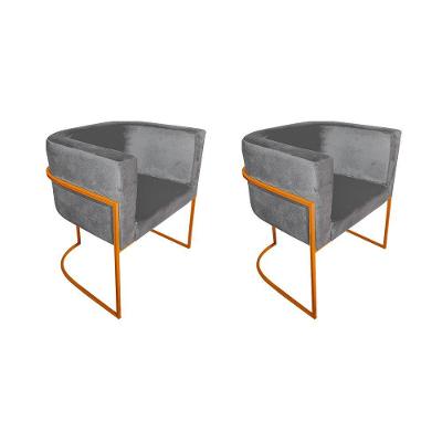 Kit 2 Cadeiras De Jantar Premium Base De Ferro Cobre Veludo Cinza