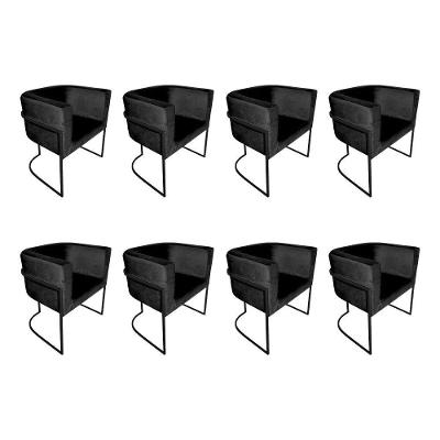 Kit 8 Cadeiras De Jantar Premium Base De Ferro Preta Veludo Preto