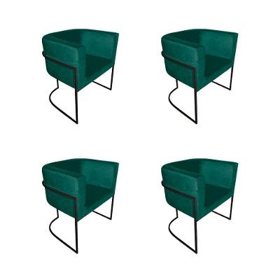 Kit 4 Poltronas Decorativa Sala De Estar Base De Ferro Preta Veludo Verde