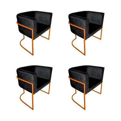 Kit 4 Cadeiras De Jantar Premium Base De Ferro Cobre Veludo Preto