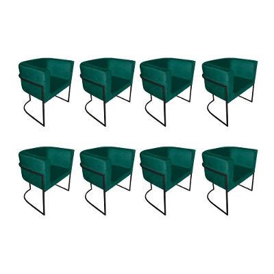 Kit 8 Poltronas Decorativa Sala De Estar Base De Ferro Preta Veludo Verde