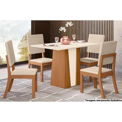 Sala De Jantar Orus Tampo com Vidro 120x80cm E 4 Cadeiras Nature veludo Light Linho