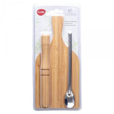 Kit 3 Peças Para Caipirinha Bambu E Inox