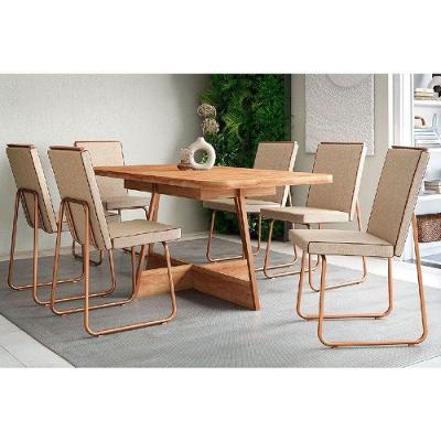 Sala De Jantar Completa átria 1592 Aço C- Tampo Madeirado 160x90cm E 6 Cadeiras Lira Rose-freijo-nogal - Rose-areia - Caramelo - Carraro