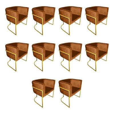 Kit 10 Poltronas Decorativa Sala De Estar Base De Ferro Dourada Veludo Terracota Laranja