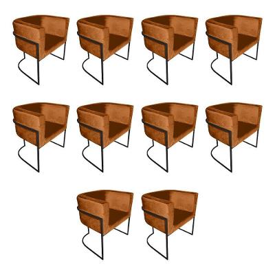 Kit 10 Poltronas Decorativa Sala De Estar Base De Ferro Preta Veludo Terracota Laranja