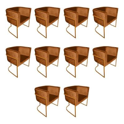 Kit 10 Poltronas Decorativa Sala De Estar Base De Ferro Cobre Veludo Terracota Laranja