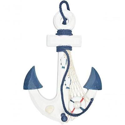 Ancora Decorativa Náutica Marinheiro Branco E Azul 33cm