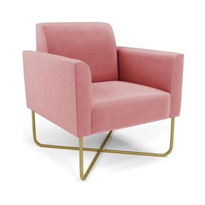 Poltrona Base X Industrial Dourado Marisa Suede D03 Rose