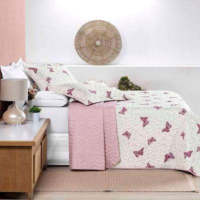 Kit Cobre Leito Colcha Júlia Queen 3 Peças Micropercal 200 Fios Dupla Face Estampado - Borboleta