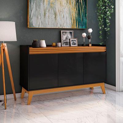Buffet Aparador 3 Portas Ripado Astúrias 136cm Preto/Cedro