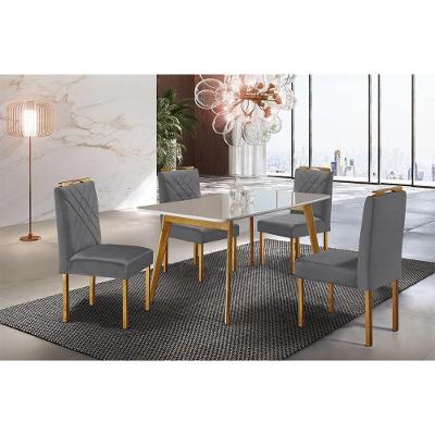 Conjunto Sala de Jantar com 4 Lugares Slim Móveis Mundial Mel/Off White/Cinza
