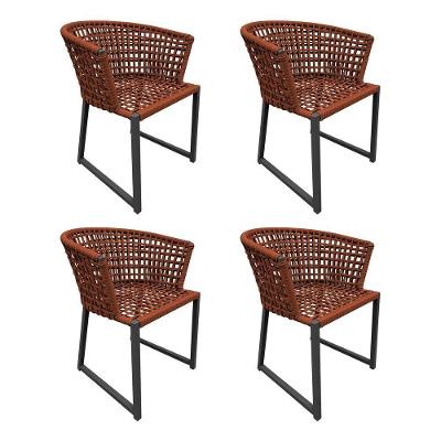 Kit 4 Cadeiras Berlim Alumínio Corda Náutica Terracota - Laranja