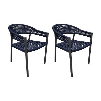 Kit 2 Cadeiras Cannes Alumínio Encosto Corda Náutica Azul Marinho - Azul