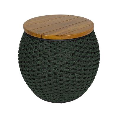 Puff Barril Alumínio Tampo Madeira Corda Náutica Verde Militar - Verde