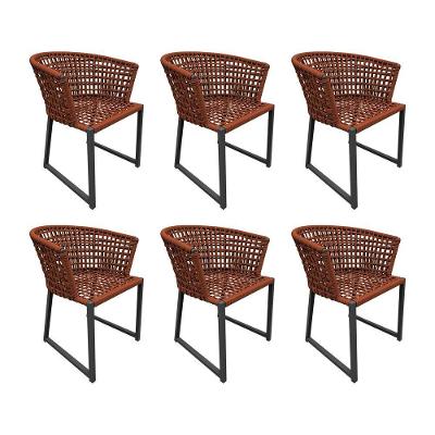 Kit 6 Cadeiras Berlim Alumínio Corda Náutica Terracota - Laranja