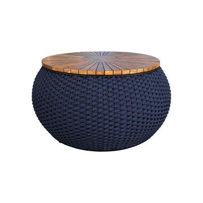 Mesa De Centro Barril Alumínio Corda Náutica Azul Marinho - Azul