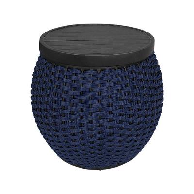 Puff Barril Tampo Aluminio Corda Náutica Azul Marinho - Azul